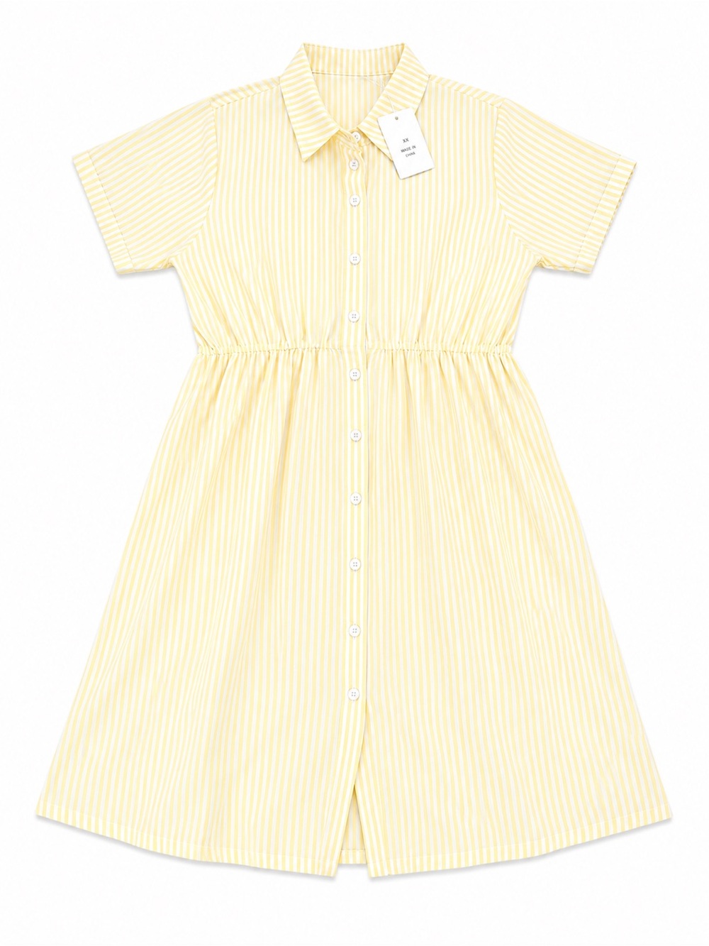 Yellow Stripe Button-Front Casual Shirt Dress